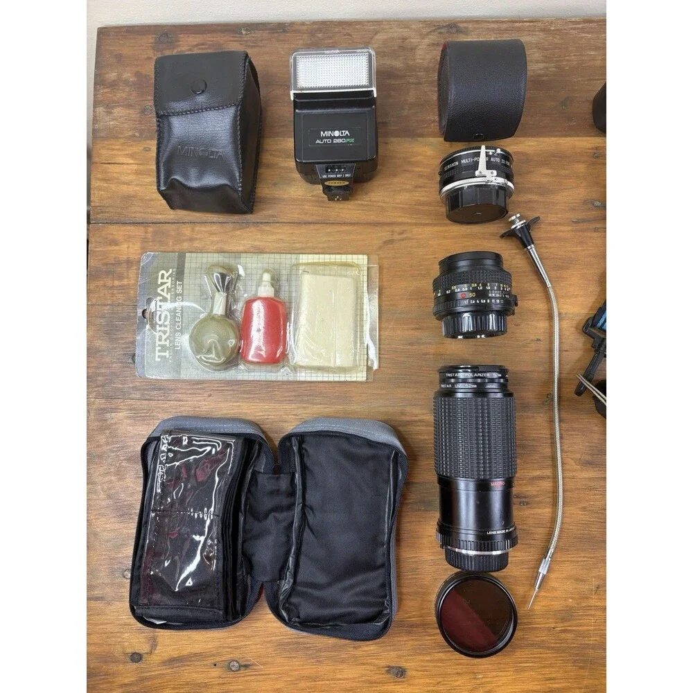 Minolta X700 35mm Film Camera 50mm Lens 280PX Flash Bundle Kit Vintage SLR Bag
